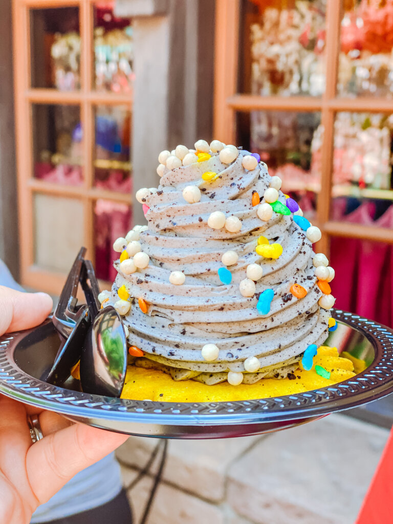 the gray stuff on a black plate at Disneyland California