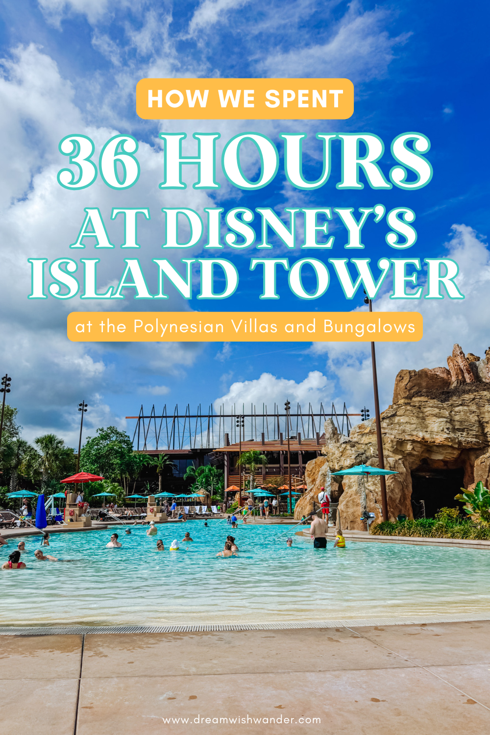 image of the Lava Pool at the Polynesian Resort with text for Pinterest