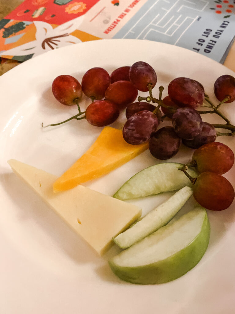 kids menu fruit and cheese plate Disney Be Our Guest Restaurant Review
