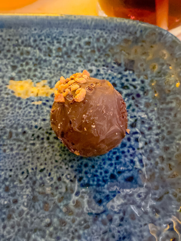 Chocolate truffle from the dessert trio Disney Be Our Guest Restaurant Review
