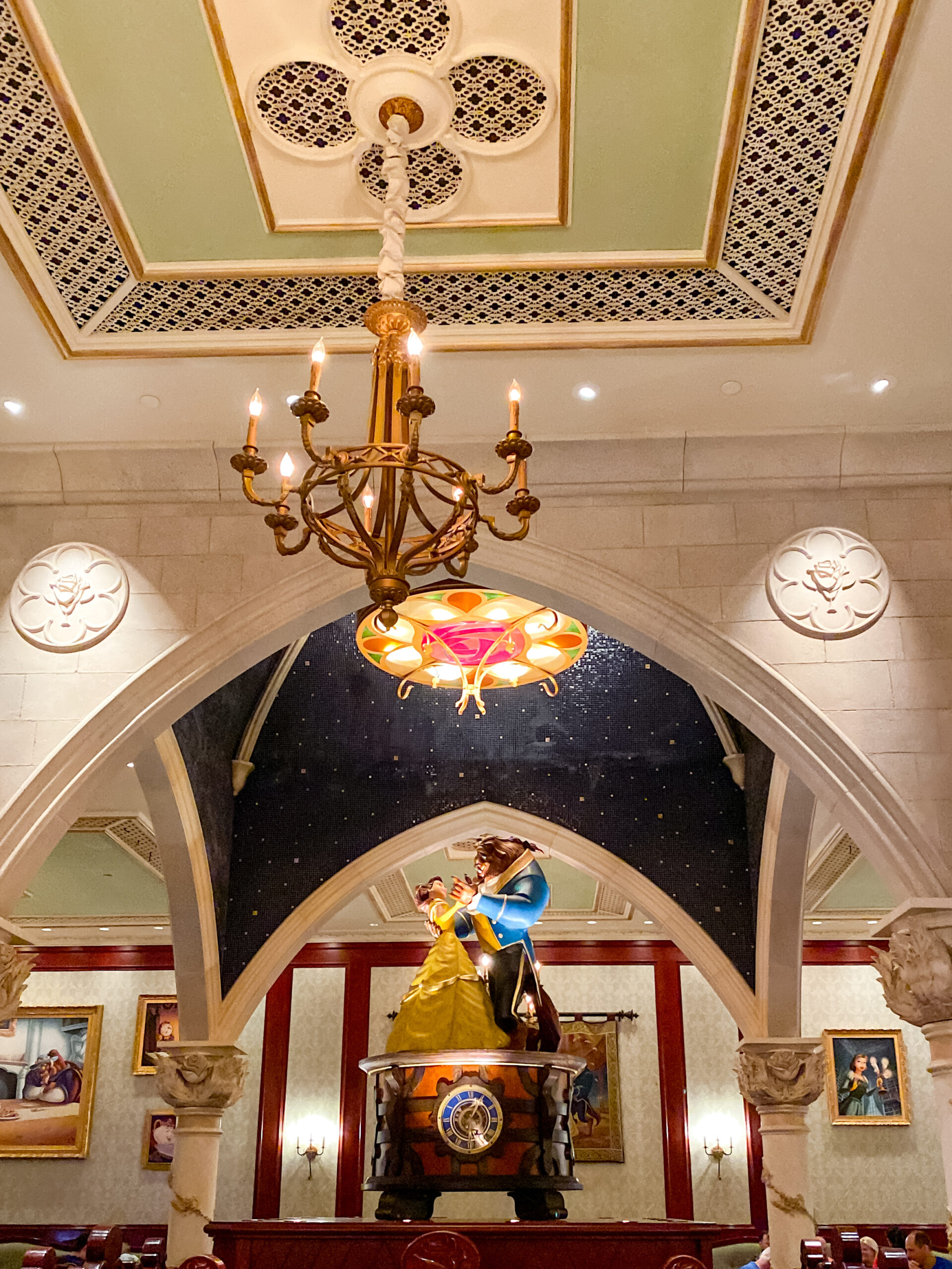 The Rose Gallery dining room in Be Our Guest restaurant Magic Kingdom
